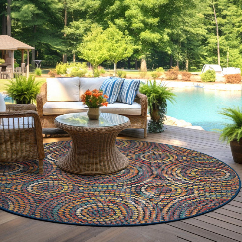 Coastal Terrace Collection Area Rug -  Lagoon Round Multi  lifestyle 60