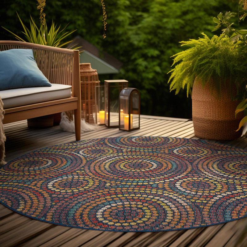 Coastal Terrace Collection Area Rug -  Lagoon Round Multi  lifestyle 66