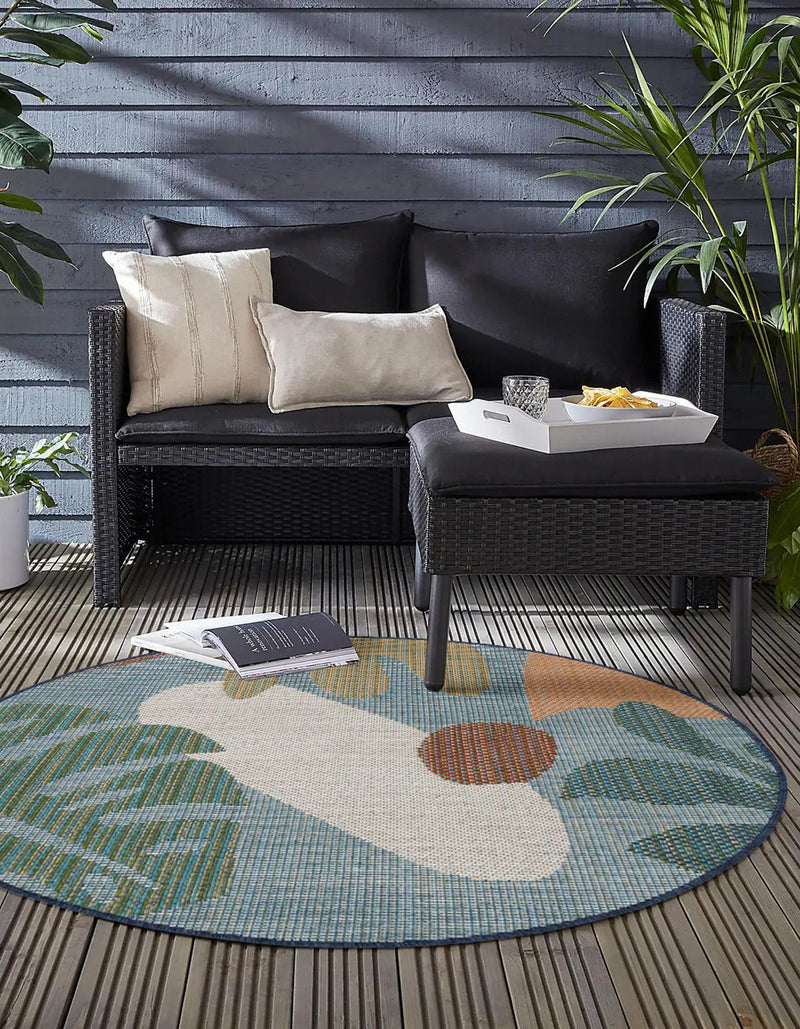 Coastal Terrace Collection Area Rug -  Boardwalk Round Blue  lifestyle 19