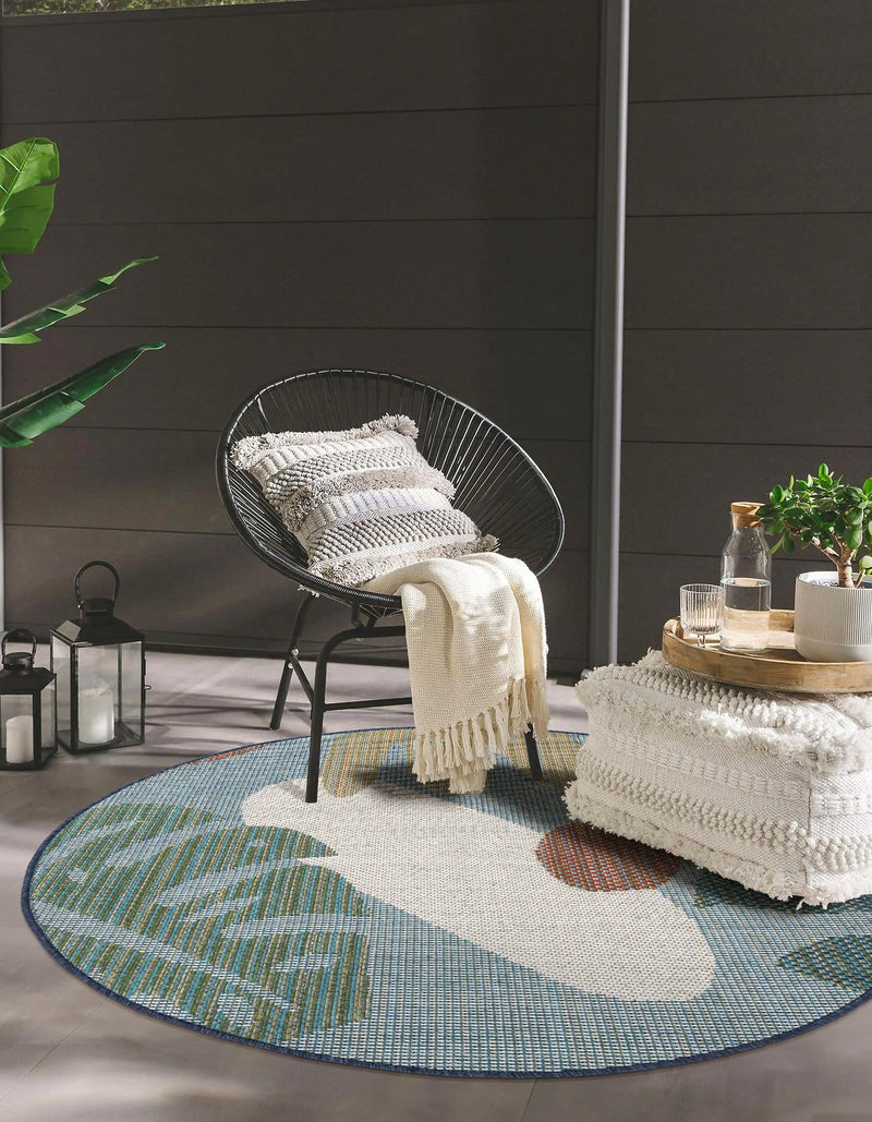 Coastal Terrace Collection Area Rug -  Boardwalk Round Blue  lifestyle 22