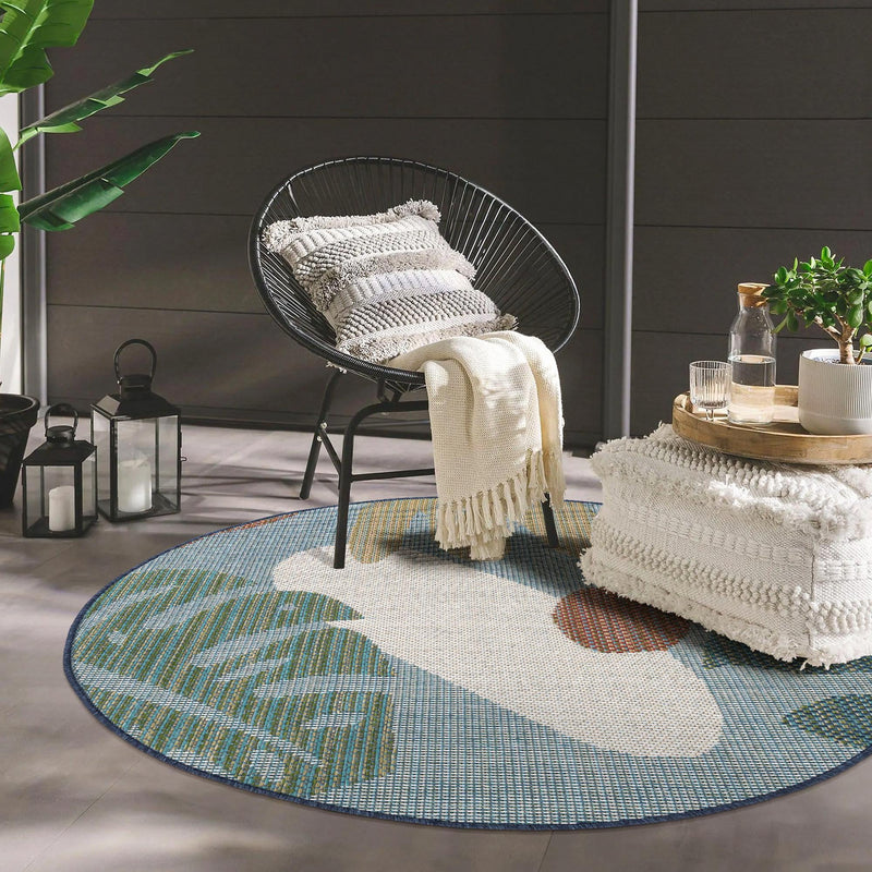 Coastal Terrace Collection Area Rug -  Boardwalk Round Blue  lifestyle 58