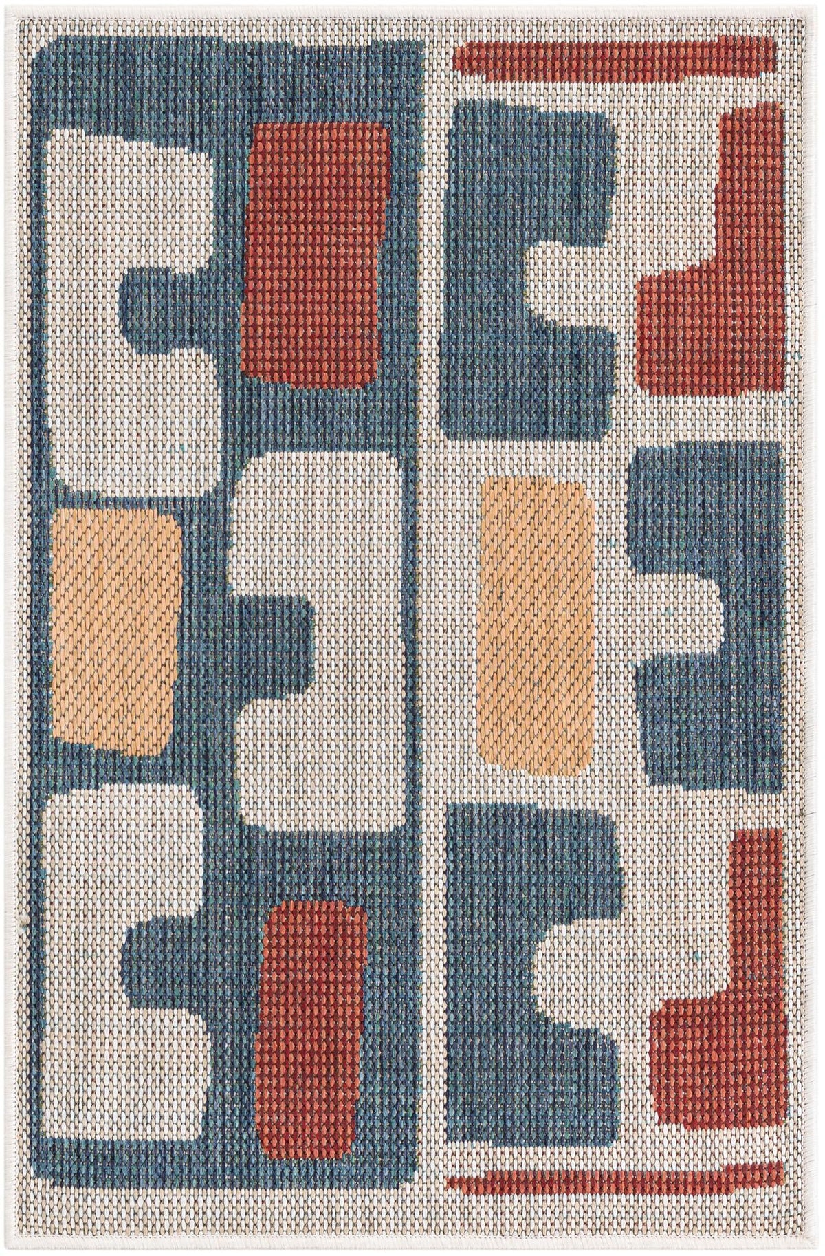 Coastal Terrace Collection Area Rug -  Sail Rectangle Ivory and Blue Main