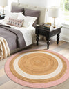 Woven Seaside Jute Collection Area Rug - Nantucket Round Pink White Natural  lifestyle 36