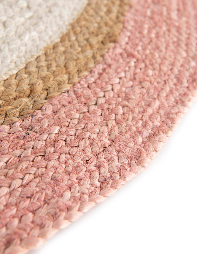 Woven Seaside Jute Collection Area Rug - Nantucket Round Pink White Natural  lifestyle 54