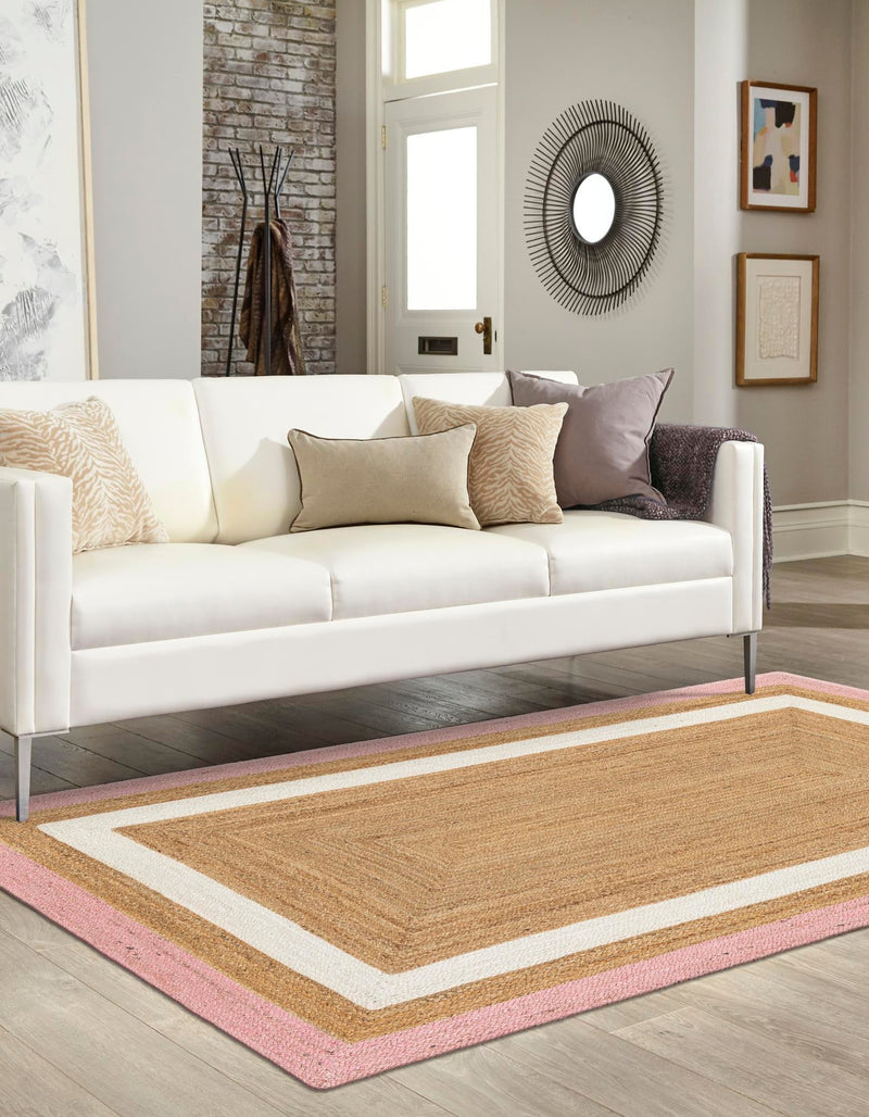 Woven Seaside Jute Collection Area Rug - Nantucket Rectangle Pink White Natural  lifestyle 4