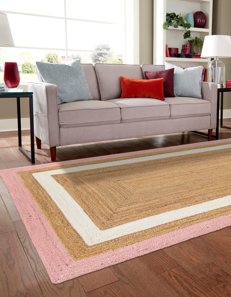 Woven Seaside Jute Collection Area Rug - Nantucket Rectangle Pink White Natural  lifestyle 8