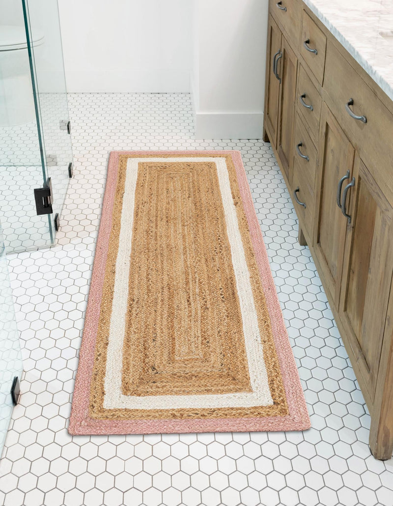 Woven Seaside Jute Collection Area Rug - Nantucket Runner Pink White Natural  lifestyle 47