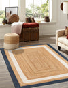 Woven Seaside Jute Collection Area Rug - Nantucket Rectangle Navy Blue White Natural  lifestyle 3