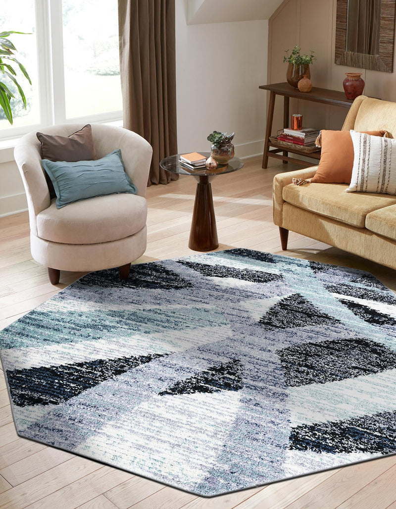 Santa Fe Trails Collection Area Rug -  Navajo Octagon Gray and Ivory  lifestyle 35