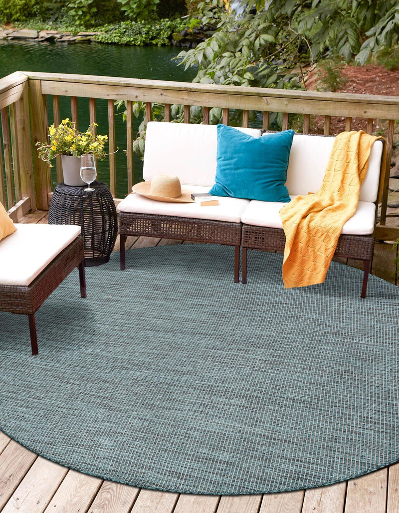 Patio Perfection Collection Area Rug - Veranda (Teal) Round Teal  lifestyle 7