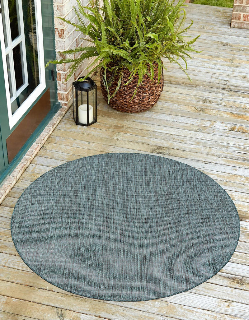 Patio Perfection Collection Area Rug - Veranda (Teal) Round Teal  lifestyle 9