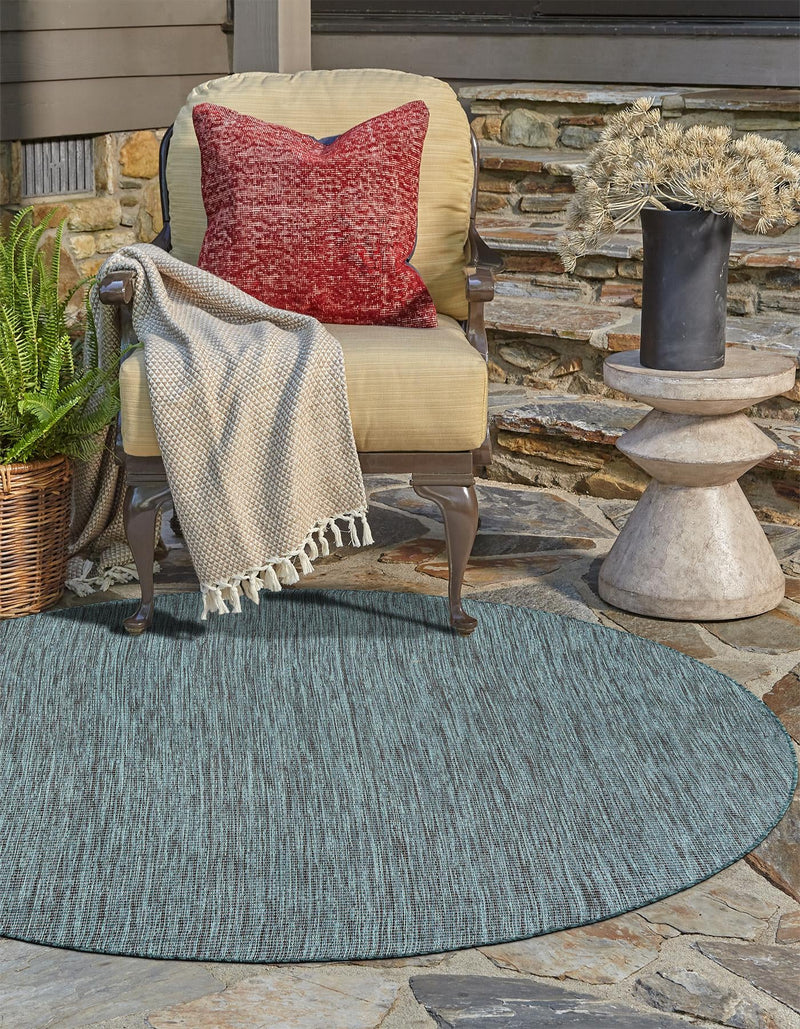 Patio Perfection Collection Area Rug - Veranda (Teal) Round Teal  lifestyle 10