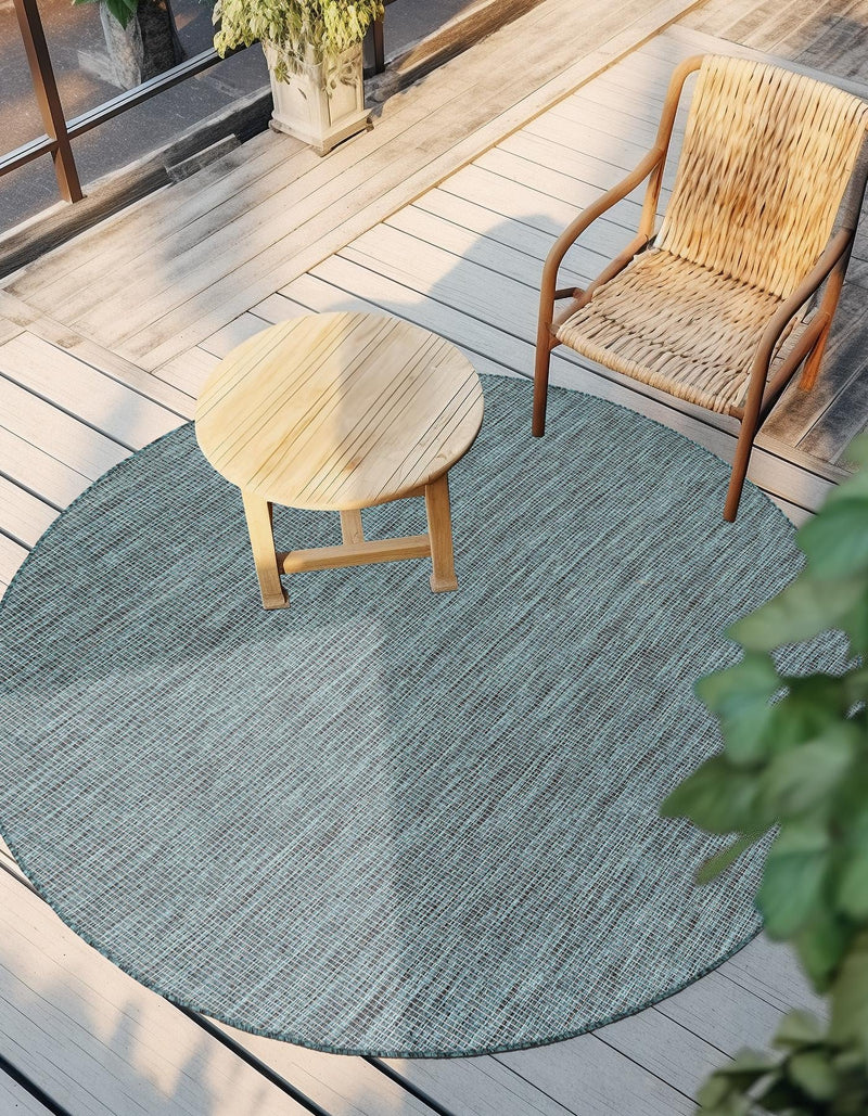 Patio Perfection Collection Area Rug - Veranda (Teal) Round Teal  lifestyle 12