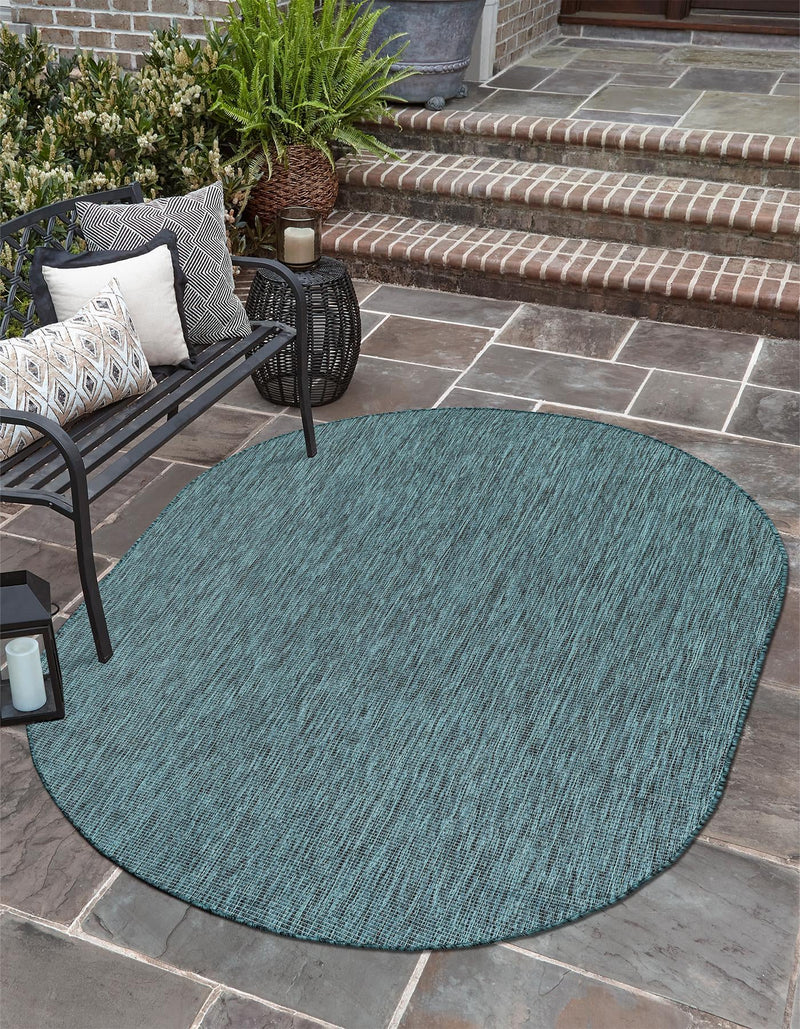 Patio Perfection Collection Area Rug - Veranda (Teal) Oval Teal  lifestyle 5