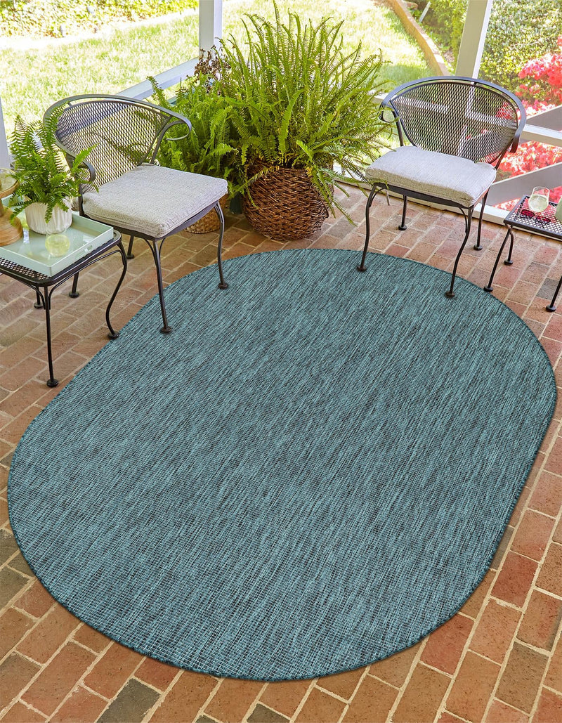 Patio Perfection Collection Area Rug - Veranda (Teal) Oval Teal  lifestyle 11