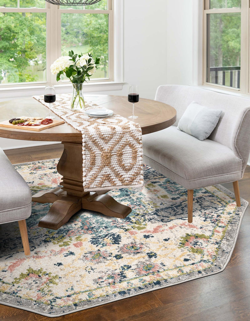 Savannah Elegance Collection Area Rug -  Azalea Octagon Ivory  lifestyle 80