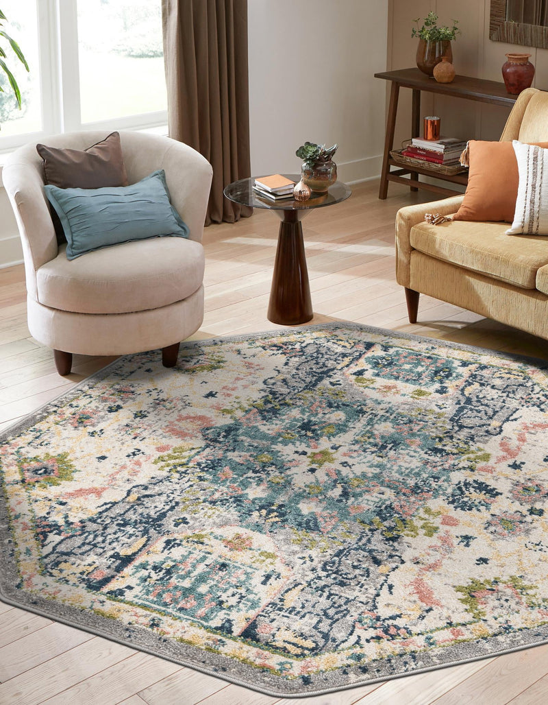 Savannah Elegance Collection Area Rug -  Azalea Octagon Ivory  lifestyle 94