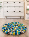 Wool Sphere Alley Collection Area Rug - Sphereville (Blue) Round Blue  lifestyle 19