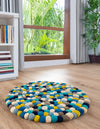 Wool Sphere Alley Collection Area Rug - Sphereville (Blue) Round Blue  lifestyle 20