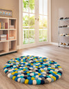 Wool Sphere Alley Collection Area Rug - Sphereville (Blue) Round Blue  lifestyle 22