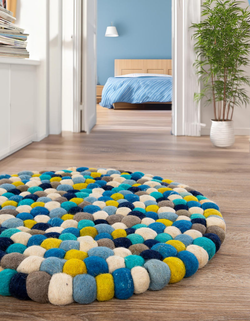 Wool Sphere Alley Collection Area Rug - Sphereville (Blue) Round Blue  lifestyle 23