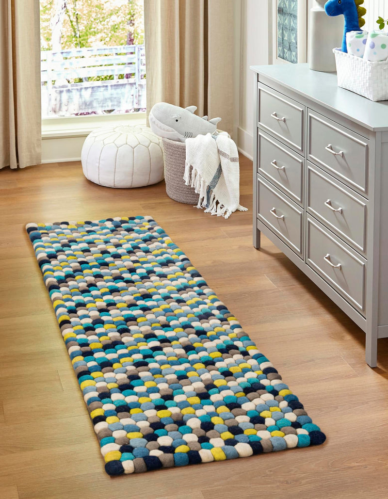 Woolen Sphere Collection Area Rug - Sphereville (Blue) Runner Blue  lifestyle 27