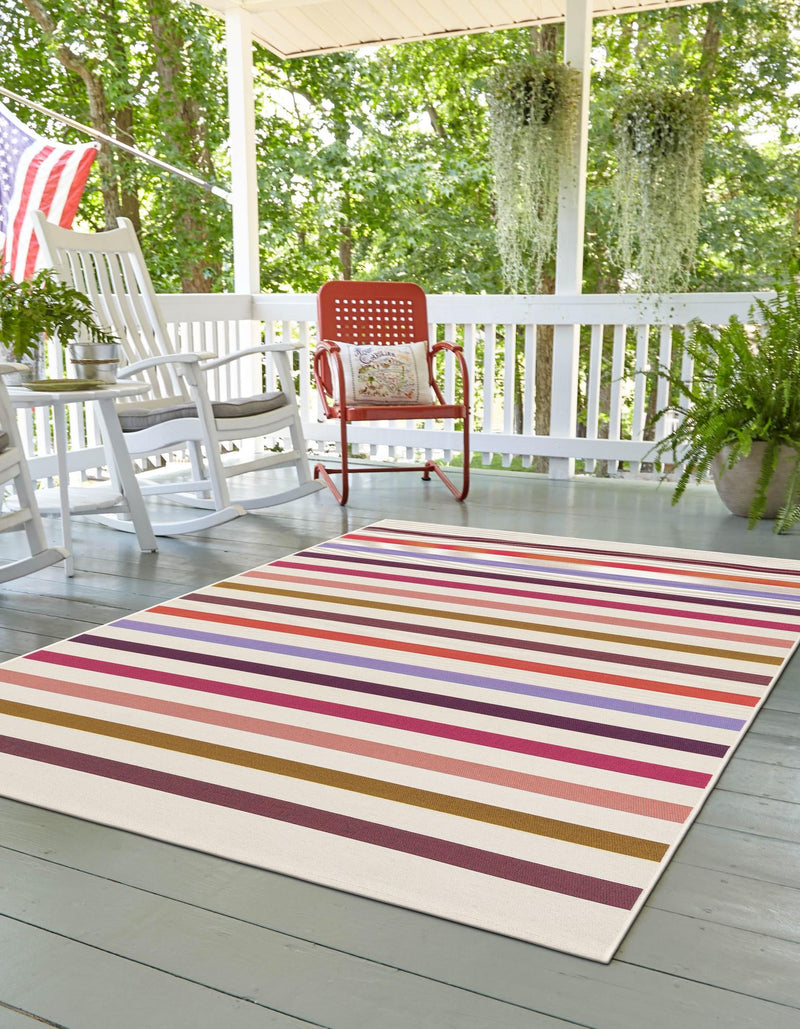 Seaside Stripes Collection Area Rug - Azul Rectangle White  lifestyle 3