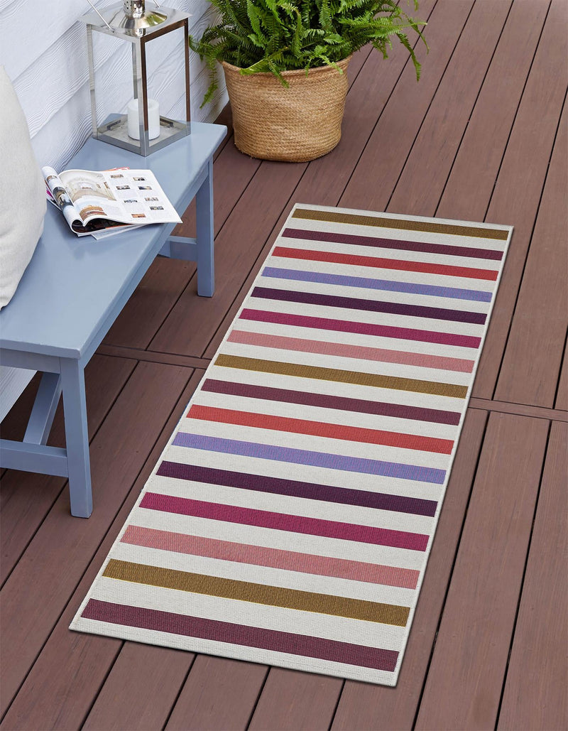 Seaside Stripes Collection Area Rug - Azul Runner White  lifestyle 39