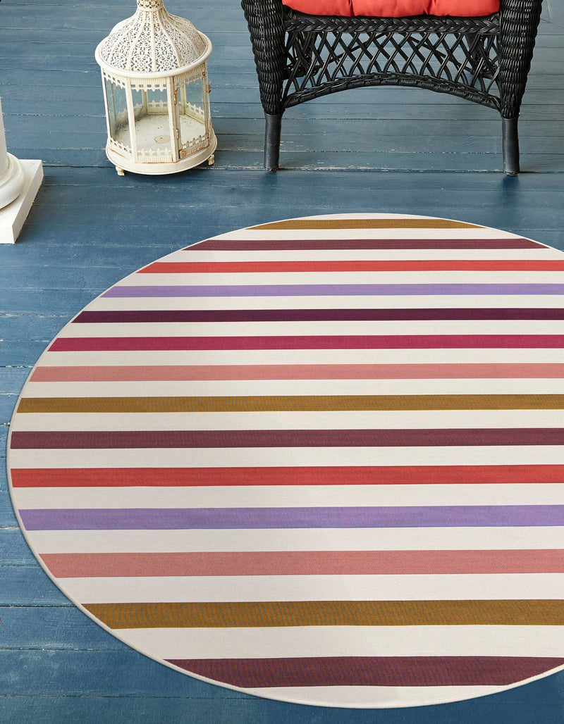 Seaside Stripes Collection Area Rug - Azul Round White  lifestyle 33