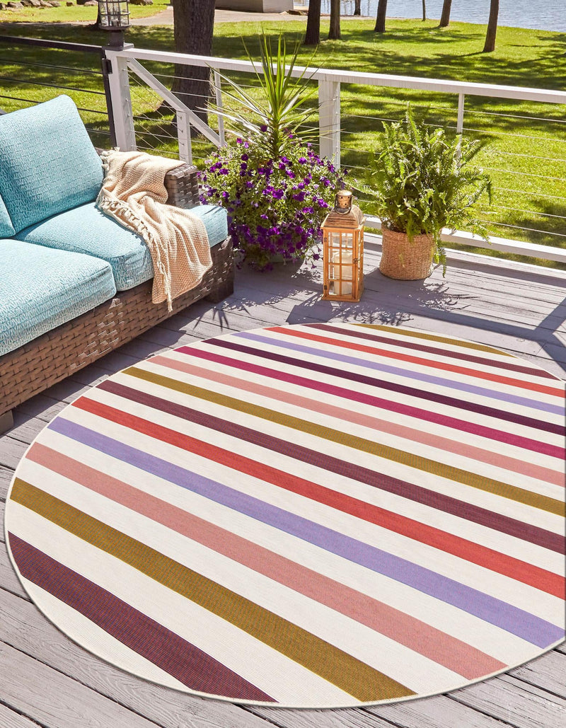 Seaside Stripes Collection Area Rug - Azul Round White  lifestyle 38