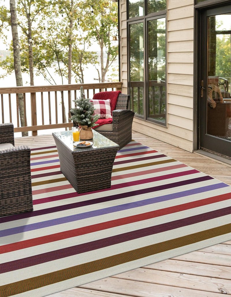 Seaside Stripes Collection Area Rug - Azul Square White  lifestyle 50