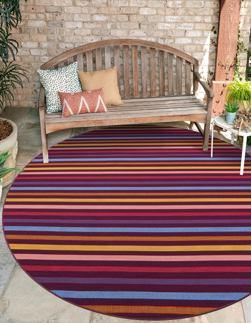 Seaside Stripes Collection Area Rug - Azul Round Multi  lifestyle 31