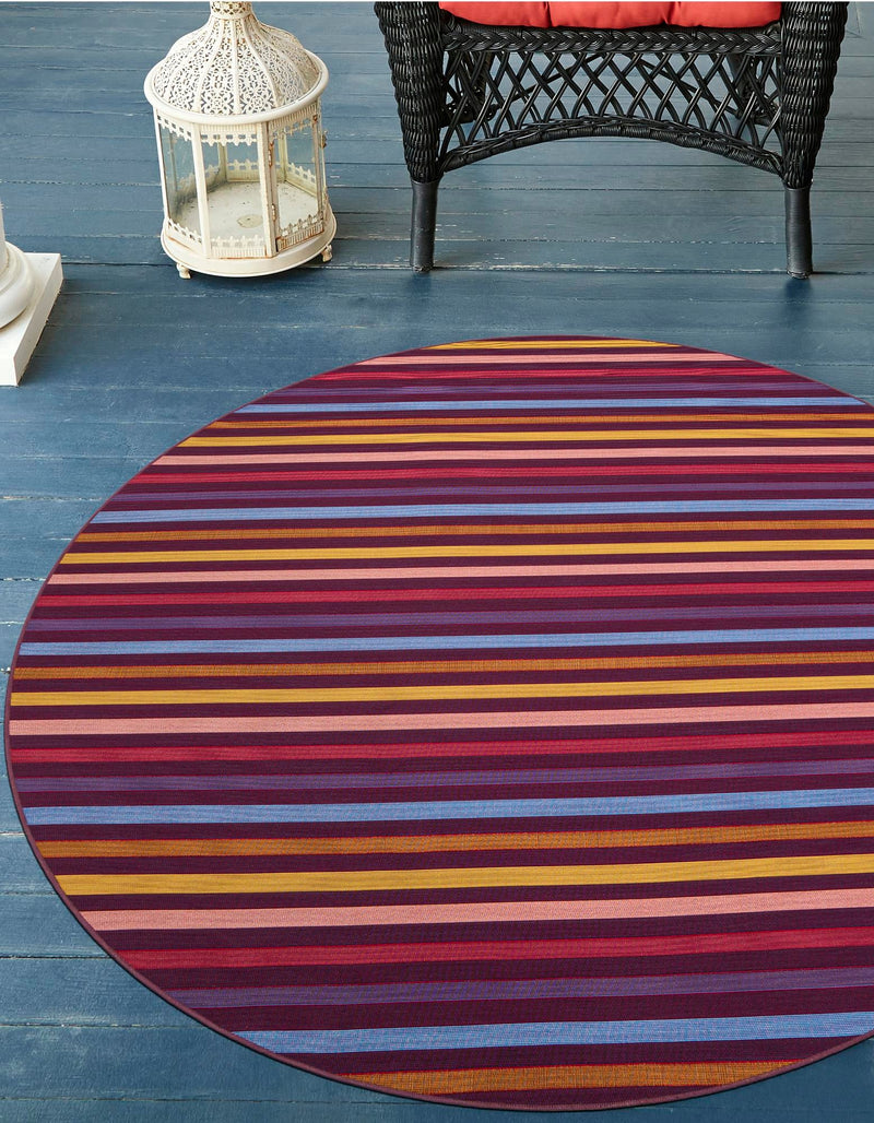 Seaside Stripes Collection Area Rug - Azul Round Multi  lifestyle 41