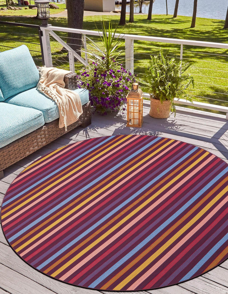 Seaside Stripes Collection Area Rug - Azul Round Multi  lifestyle 46