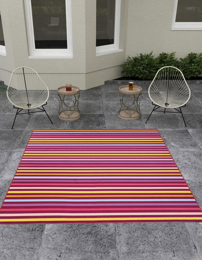 Seaside Stripes Collection Area Rug - Azul Square Multi  lifestyle 27