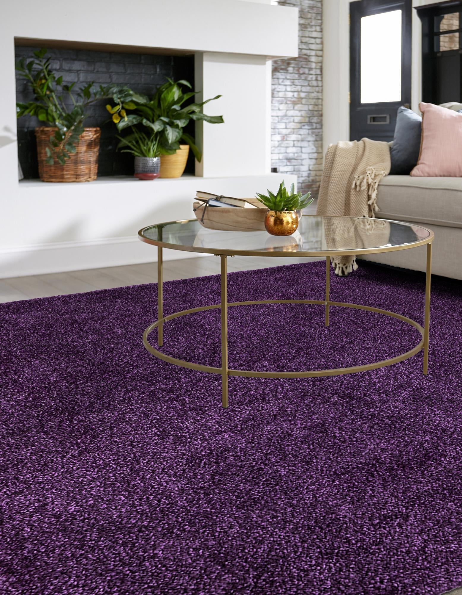 Solid Shag Seaside Collection Area Rug - Azure Cove (Violet)