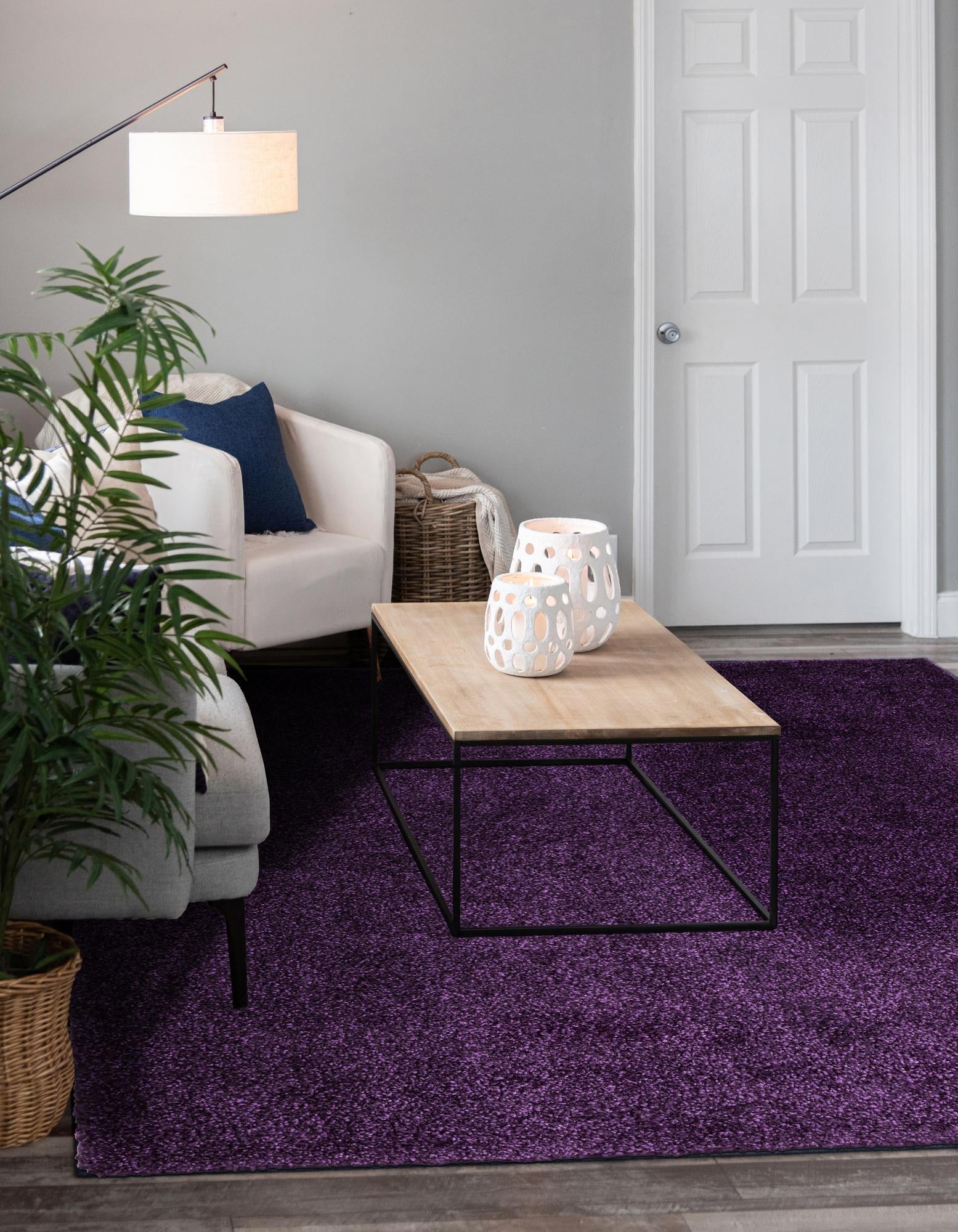 Solid Shag Seaside Collection Area Rug - Azure Cove (Violet)