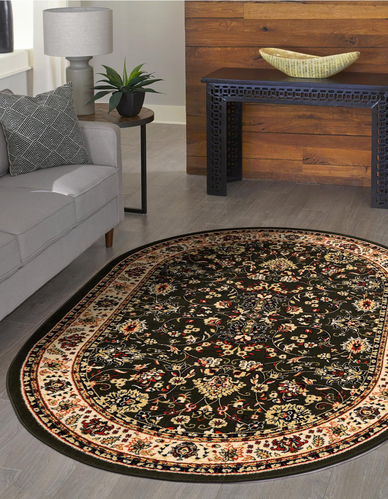 Isfahan Elegance Collection Area Rug - Naghsh-e Jahan (Green) Oval Green  lifestyle 46