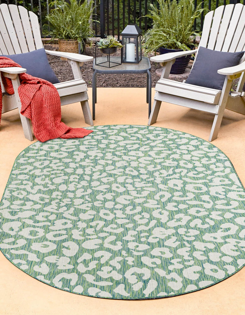 Jungle Expedition Collection Area Rug -  Amazon (Green Blue) Oval Green Blue  lifestyle 11