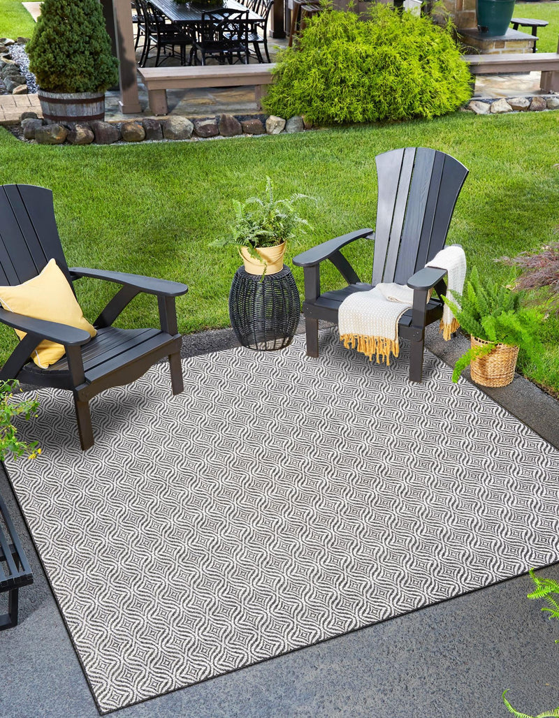 Garden Lattice Oasis Collection Area Rug -  Terrace Square Charcoal  lifestyle 5