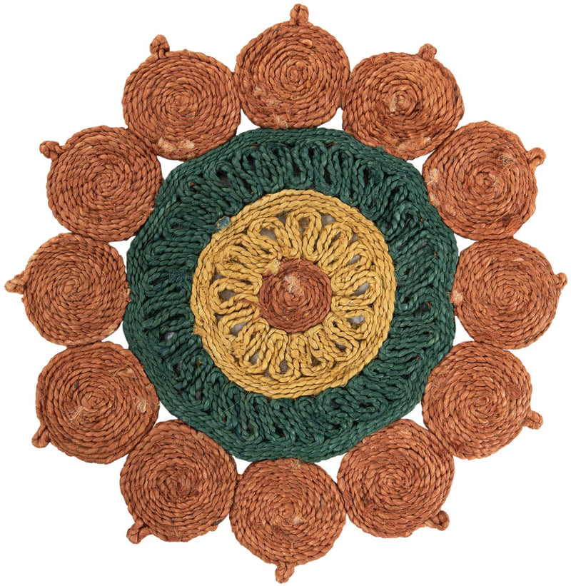 Woven Seaside Jute Collection Area Rug - Coastalhaven (Orange Green Yellow) Round Orange Green Yellow Main