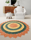 Woven Seaside Jute Collection Area Rug - Coastalhaven (Orange Green Yellow) Round Orange Green Yellow  lifestyle 3