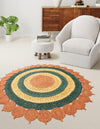 Woven Seaside Jute Collection Area Rug - Coastalhaven (Orange Green Yellow) Round Orange Green Yellow  lifestyle 5