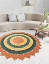 Woven Seaside Jute Collection Area Rug - Coastalhaven (Orange Green Yellow) Round Orange Green Yellow  lifestyle 9