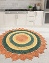 Woven Seaside Jute Collection Area Rug - Coastalhaven (Orange Green Yellow) Round Orange Green Yellow  lifestyle 13