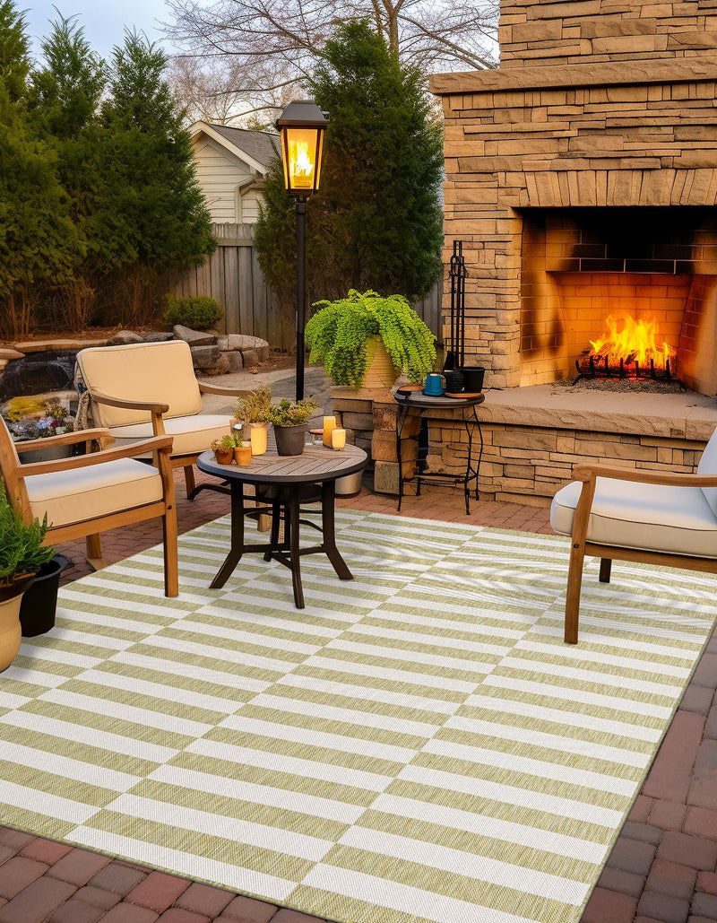 Patio Stripe Harmony Collection Area Rug - Cabana (Green) Square Green  lifestyle 5