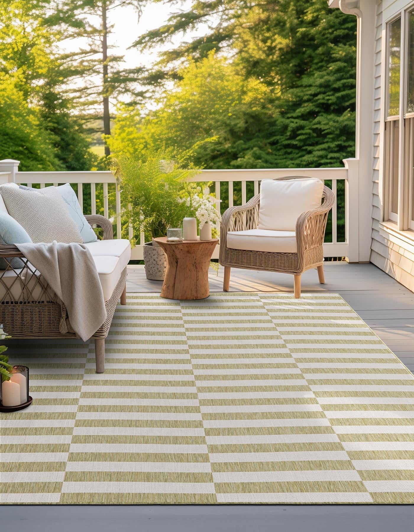 Seaside Stripes Collection Area Rug - Cabana (Green)