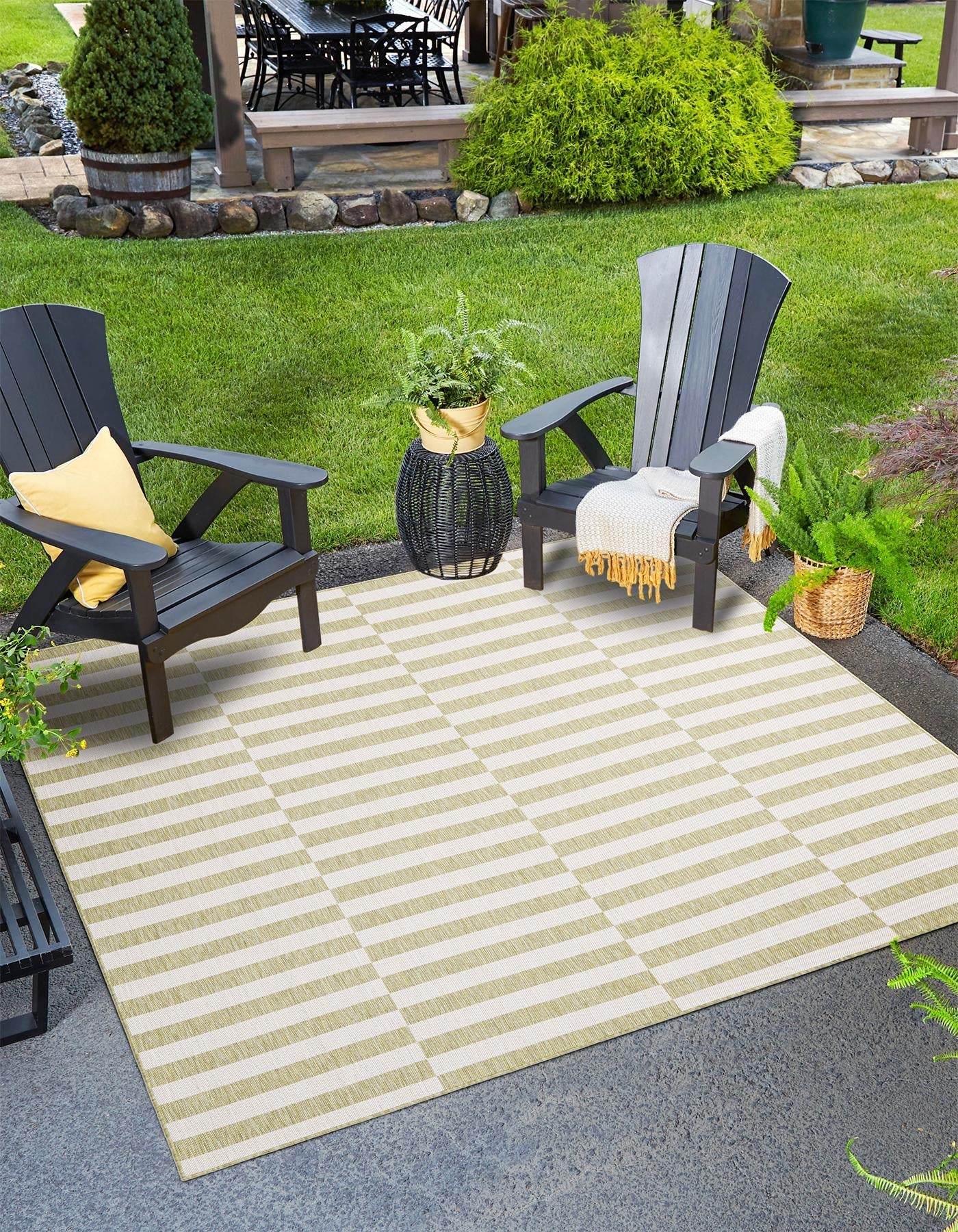 Seaside Stripes Collection Area Rug - Cabana (Green)