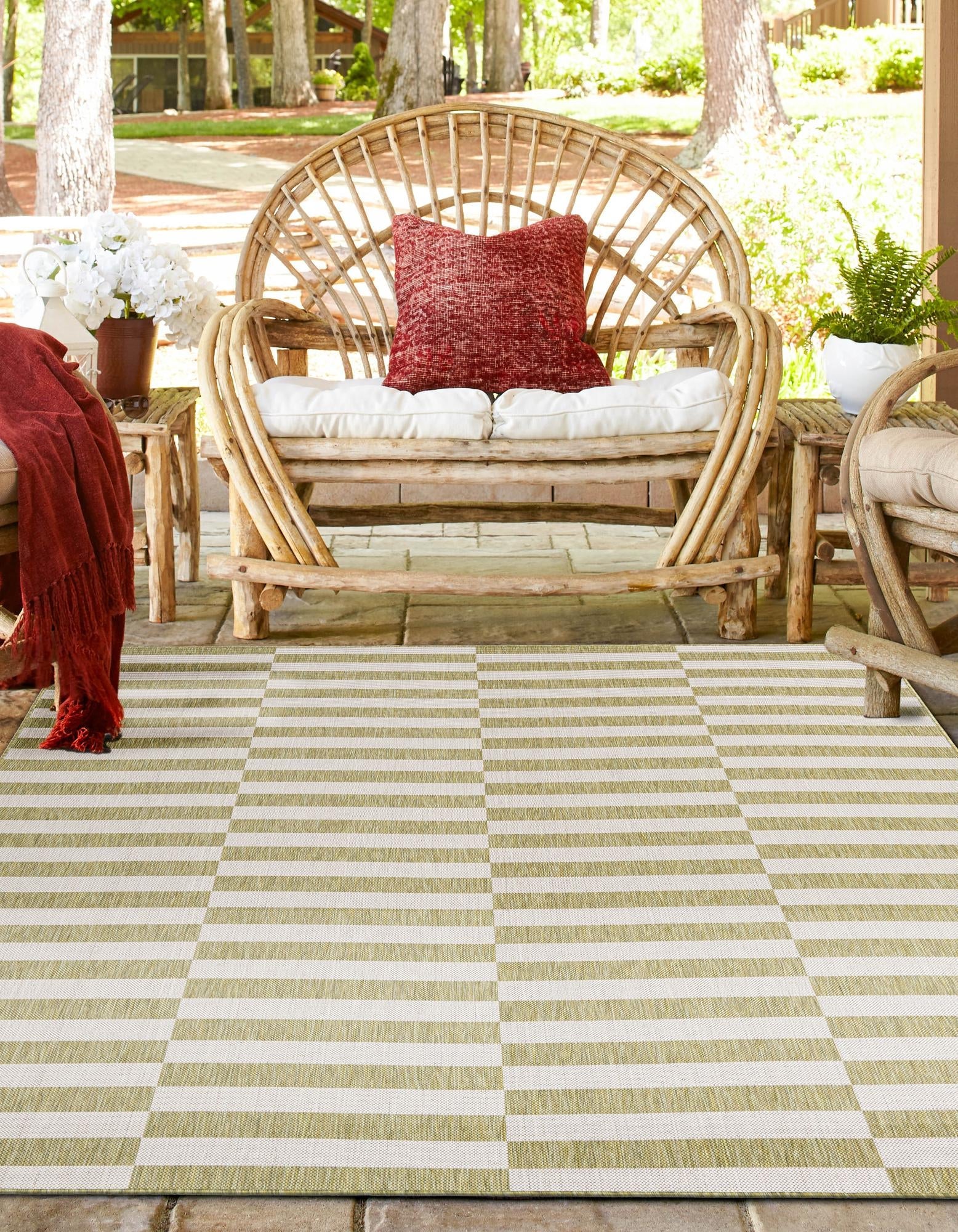 Seaside Stripes Collection Area Rug - Cabana (Green)