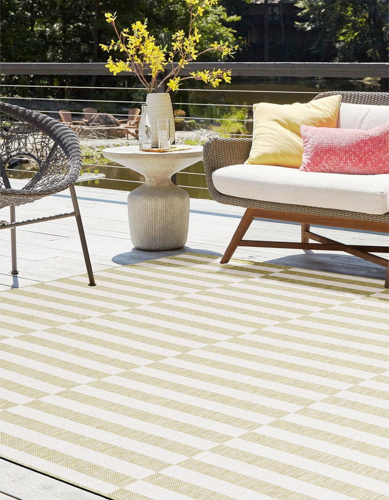 Patio Stripe Harmony Collection Area Rug - Cabana (Green) Square Green  lifestyle 11